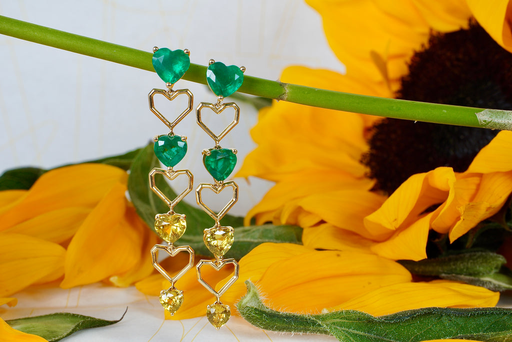 18K Gold Emerald and Yellow Sapphire Harmony Earrings