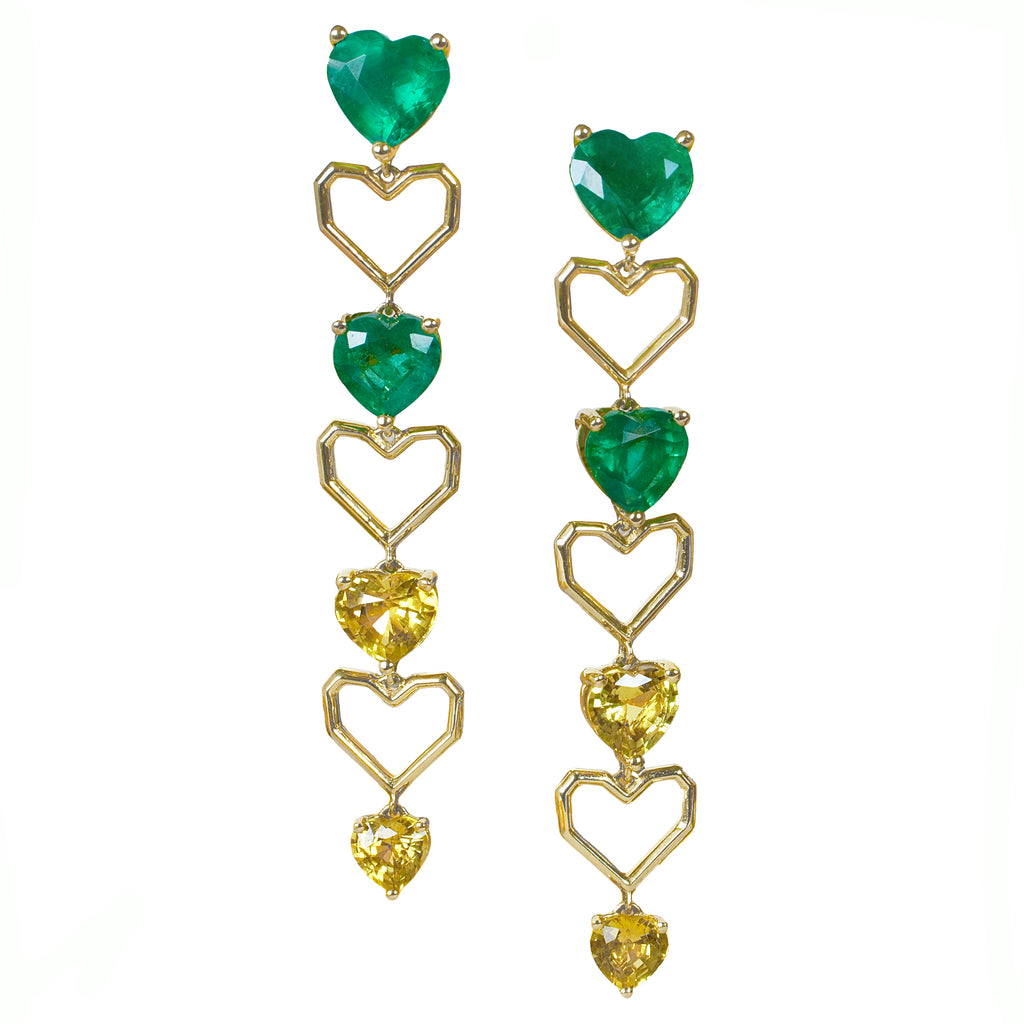 18K Gold Emerald and Yellow Sapphire Harmony Earrings