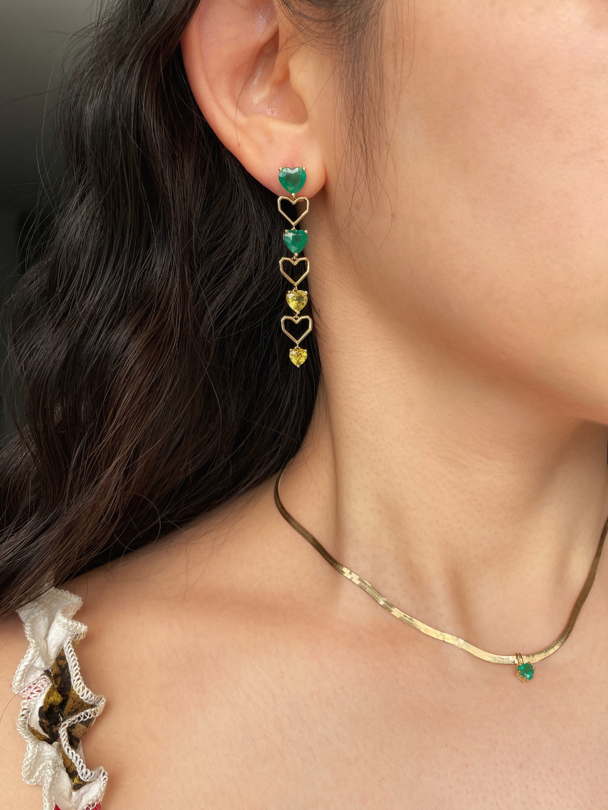 18K Gold Emerald and Yellow Sapphire Harmony Earrings by Tizzy & Co., product view 2