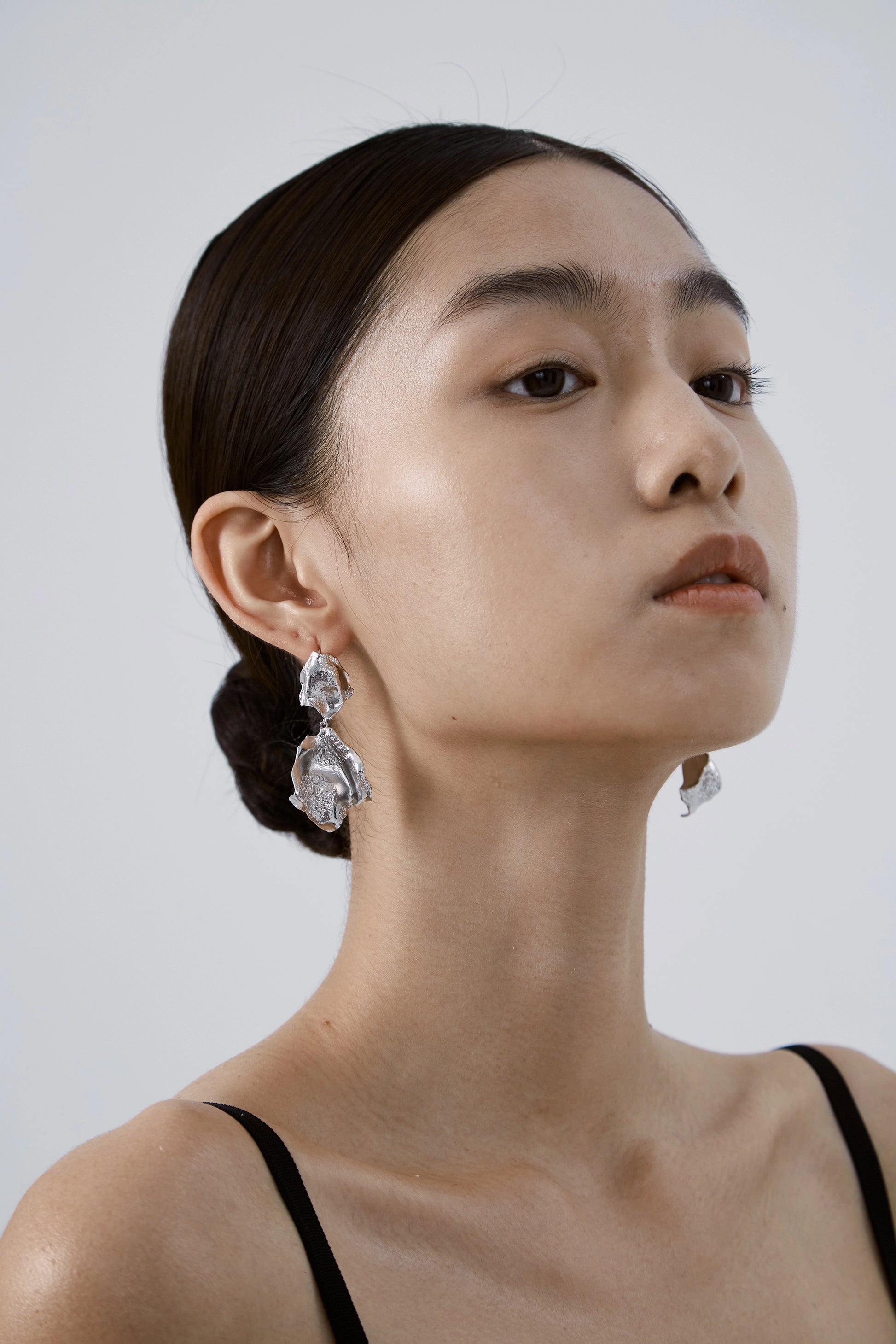 Large Rose Petal Earrings — Sterling Silver