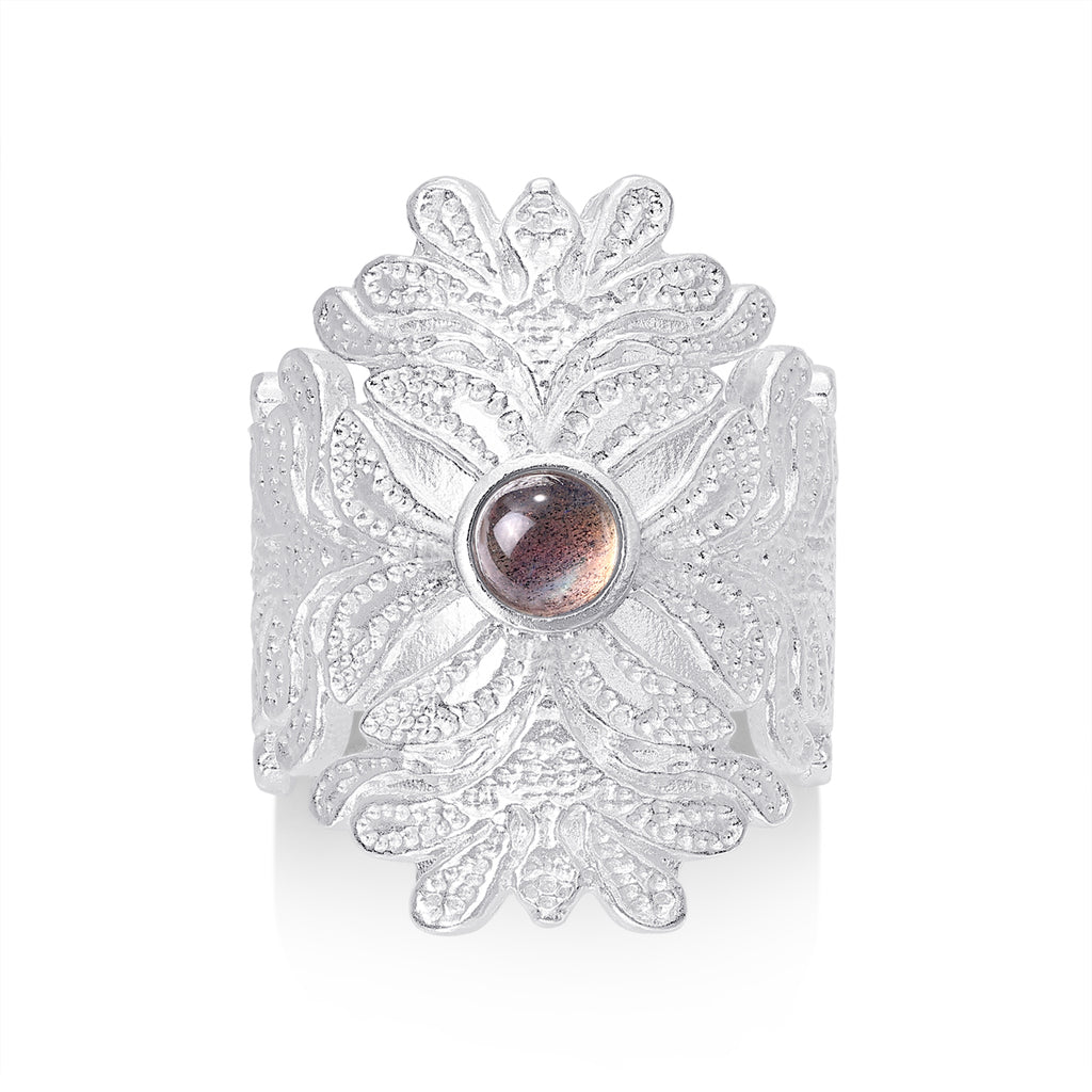 Lacey Blooming Shield Ring — Labradorite
