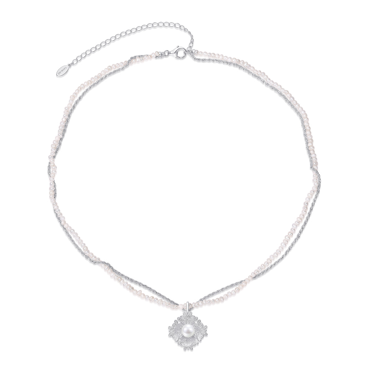 Two-Layer Pearl Rosette Necklace