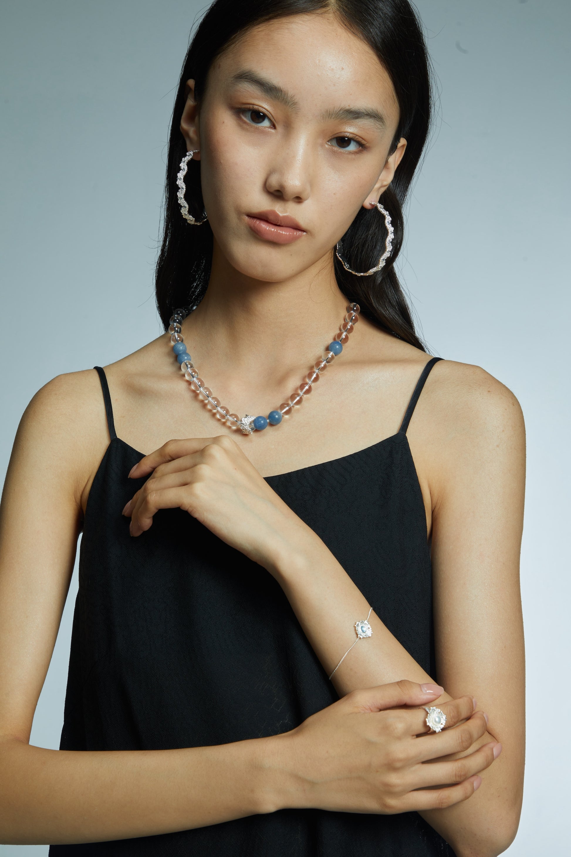 Blooming Beaded Necklace — Aquamarine & Clear Crystal