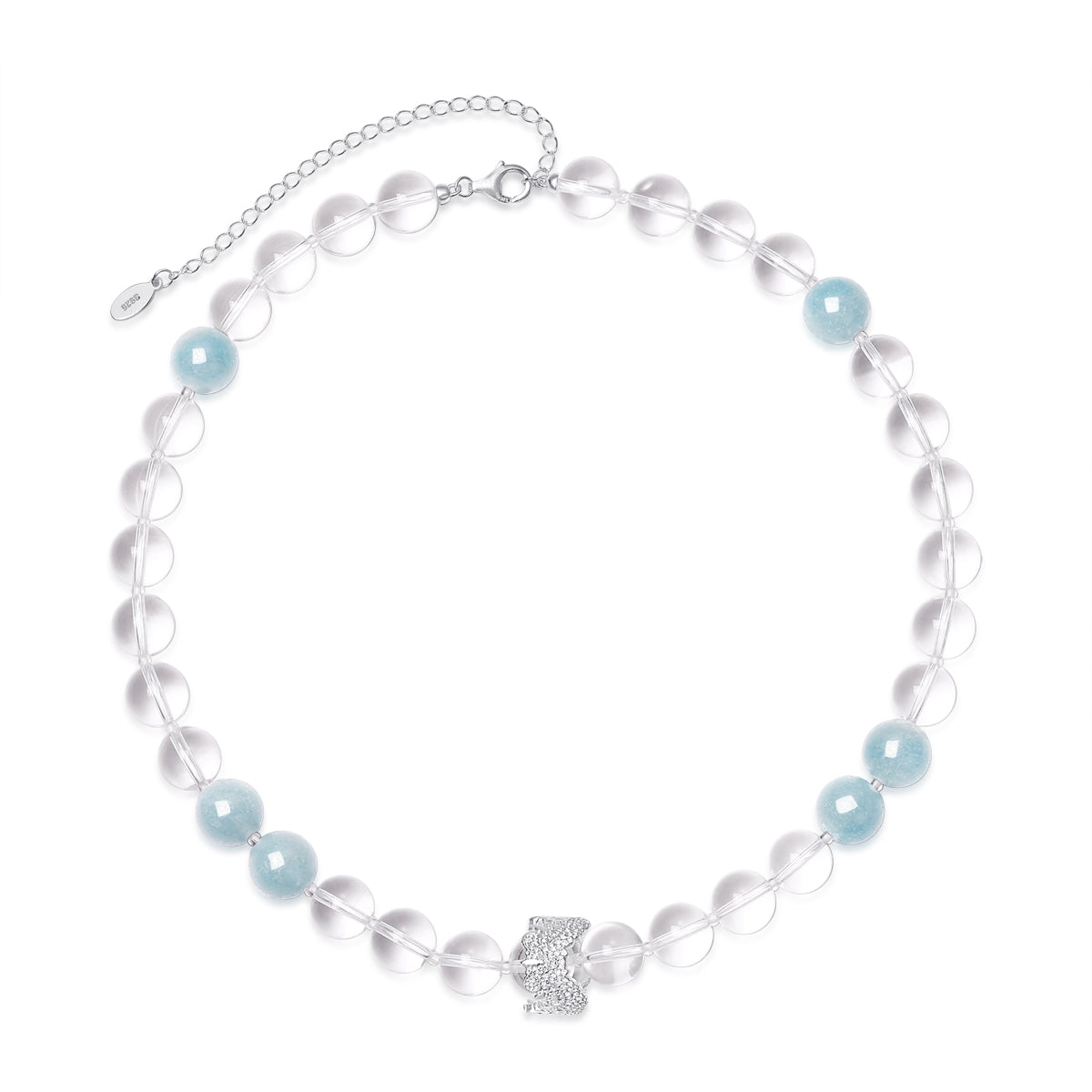 Blooming Beaded Necklace — Aquamarine & Clear Crystal