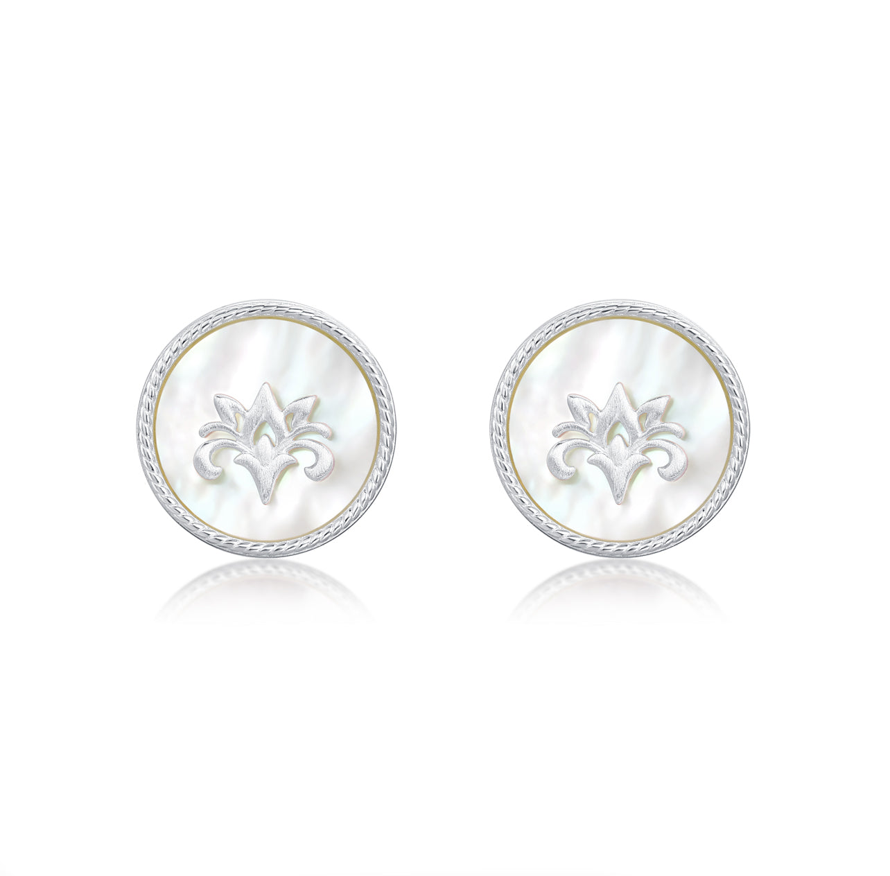 Mother-of-Pearl Floral Stud Earrings — White