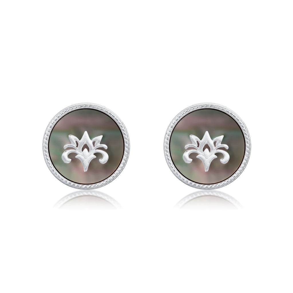 Mother-of-Pearl Floral Stud Earrings — Black