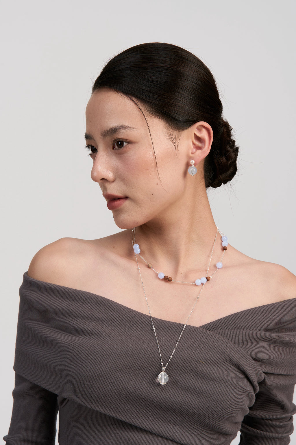 Infinity Scroll Layered Necklace — Blue Agate