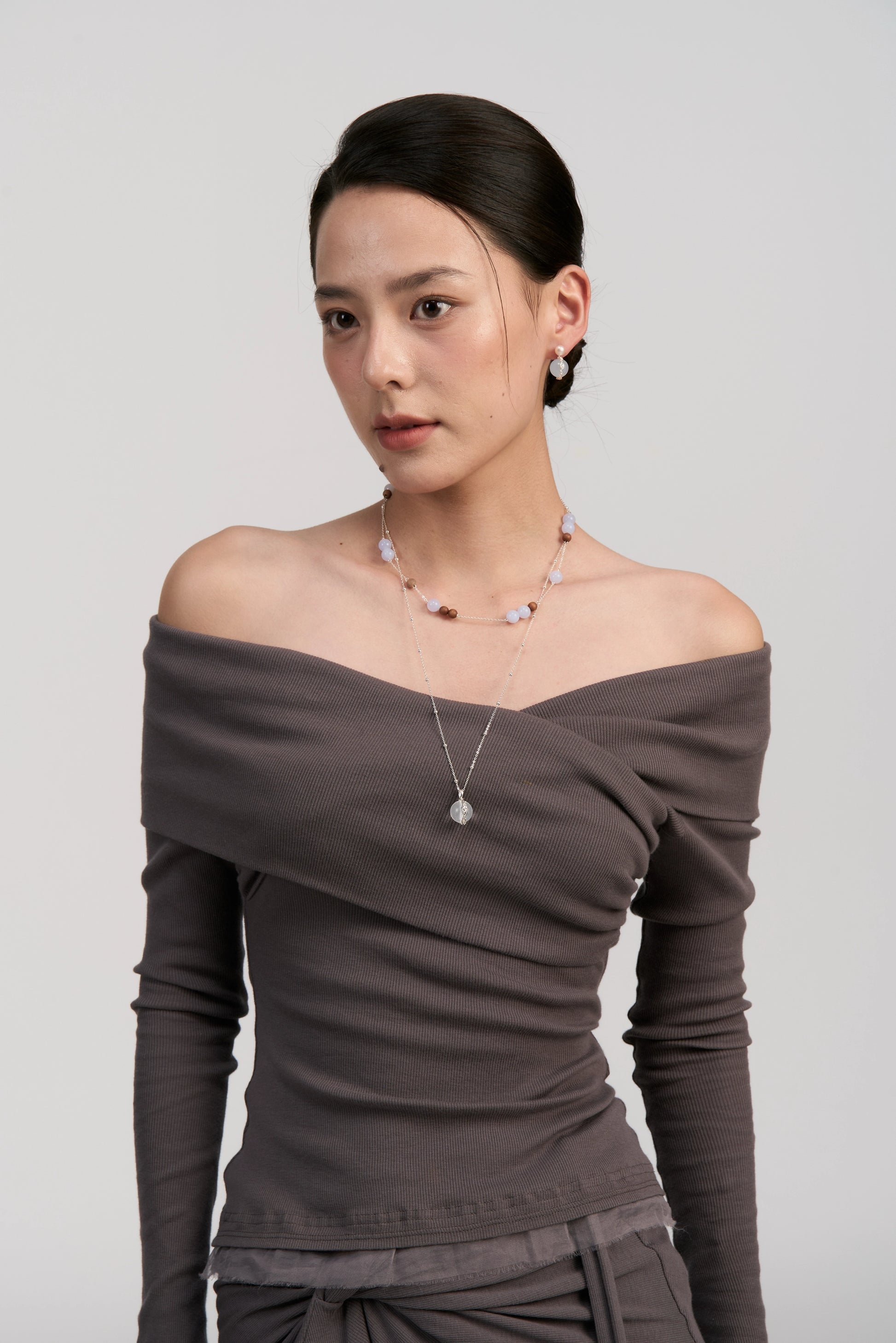 Infinity Scroll Layered Necklace — Blue Agate