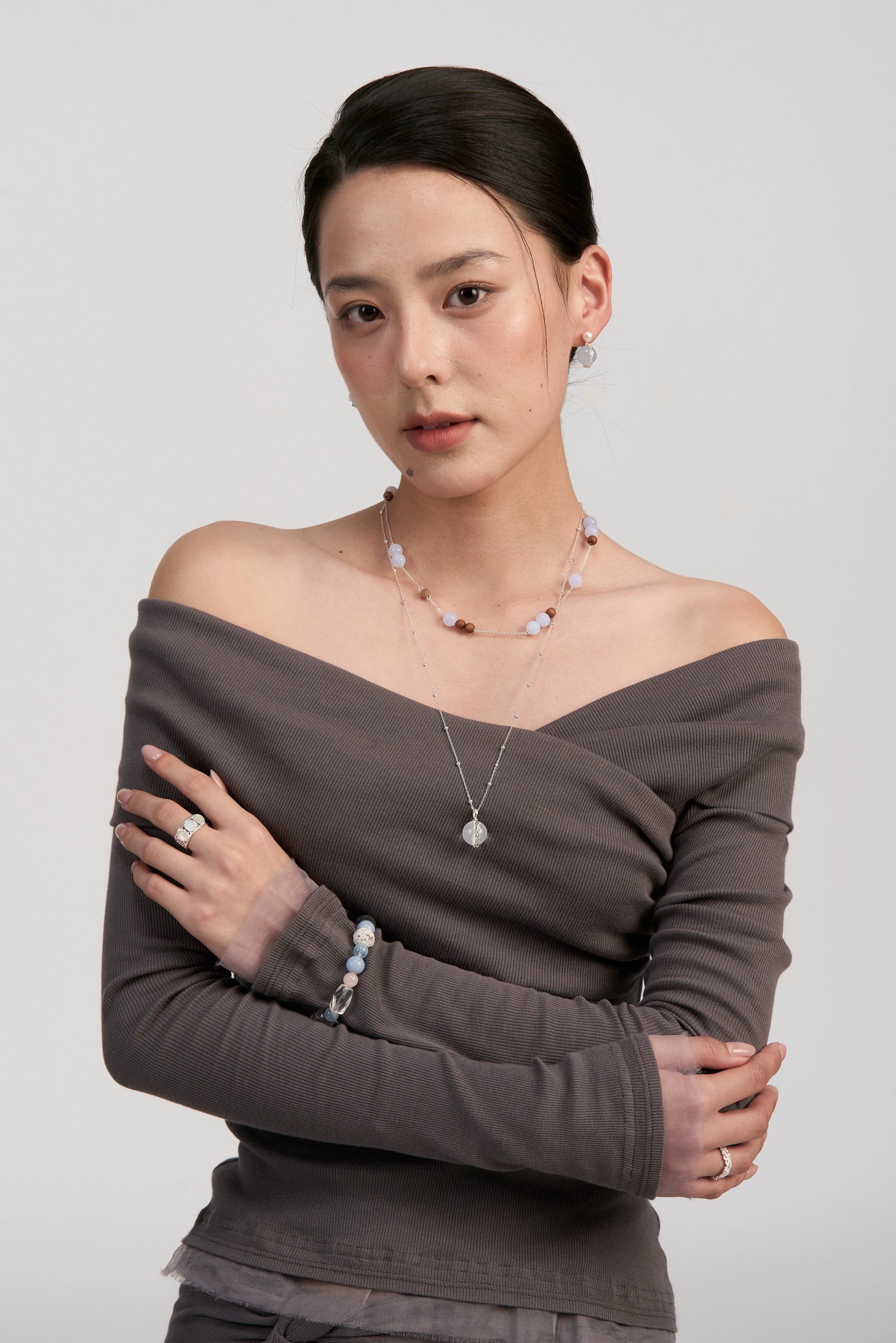 Infinity Scroll Layered Necklace — Blue Agate