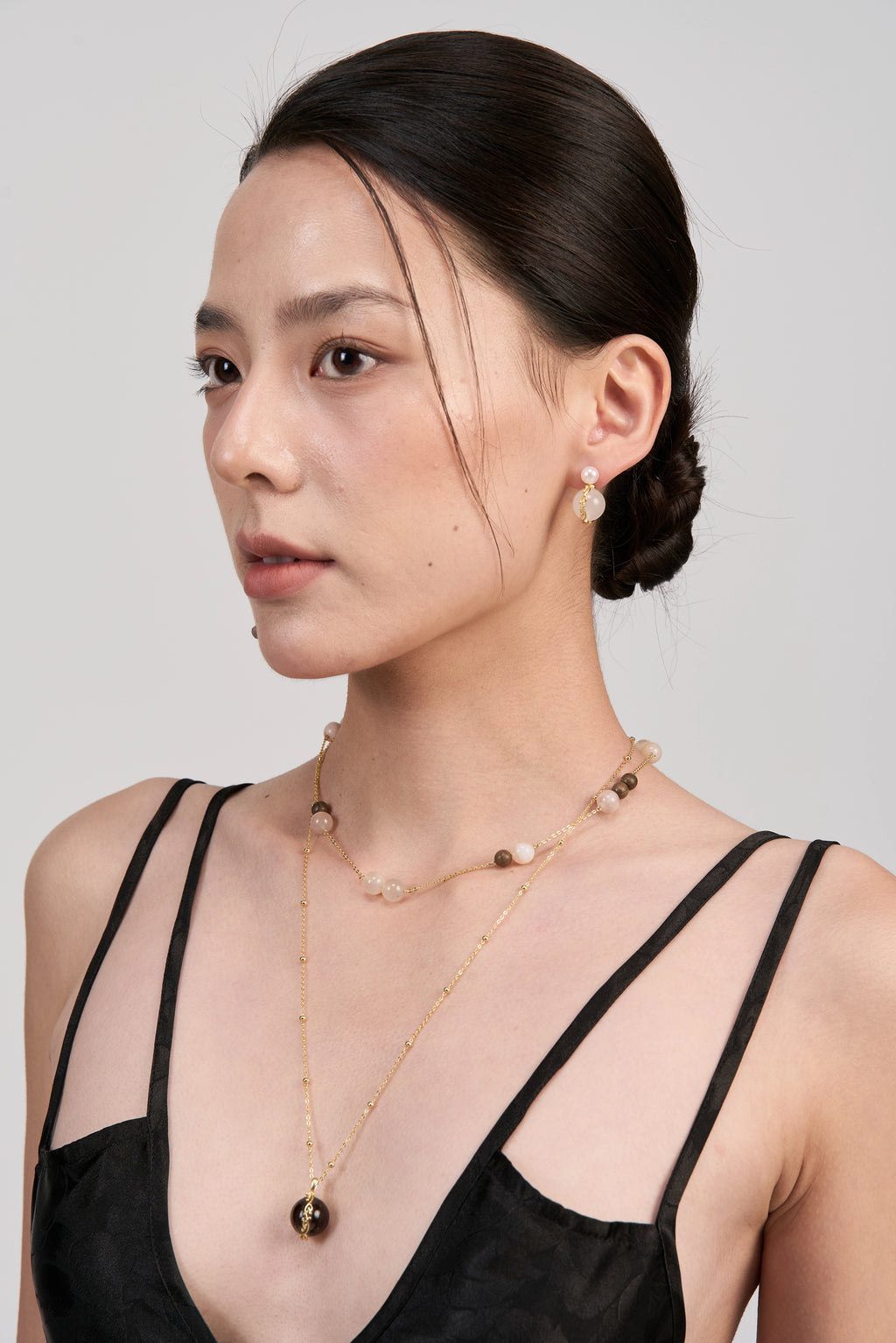 Infinity Scroll Layered Necklace — Taupe Mix