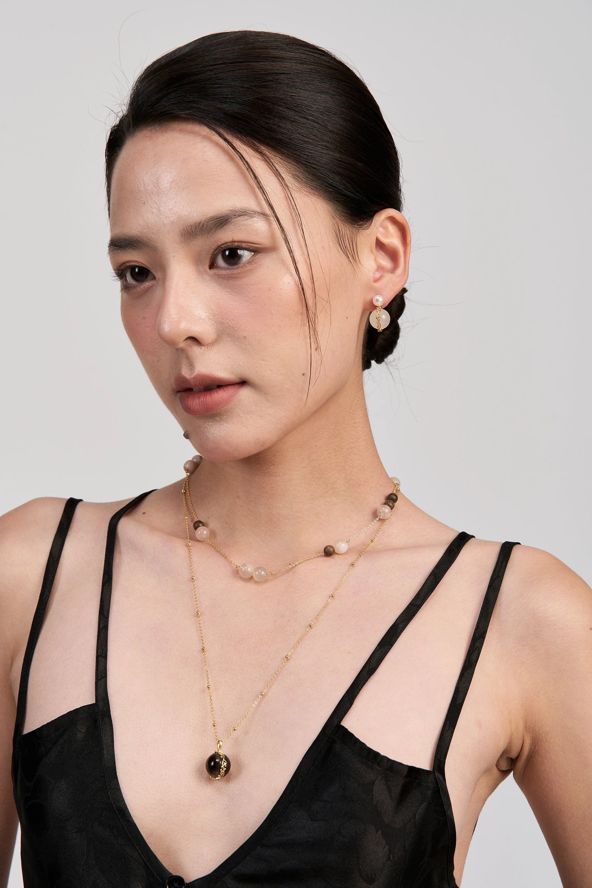 Infinity Scroll Layered Necklace — Taupe Mix