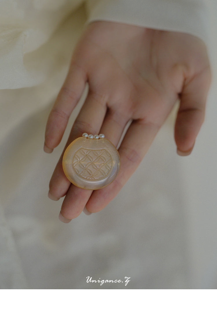 Lotus Coin Pouch Pearl Earrings