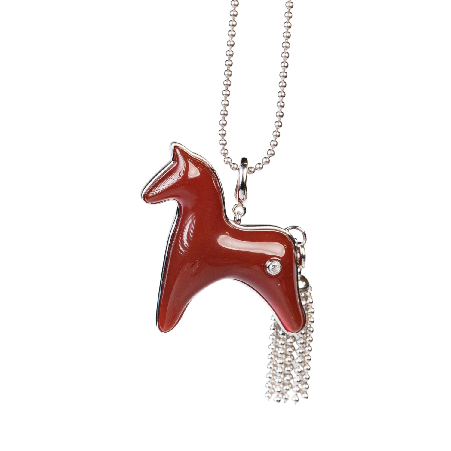 Red Agate Horse Charm Necklace with Detachable Tassel
