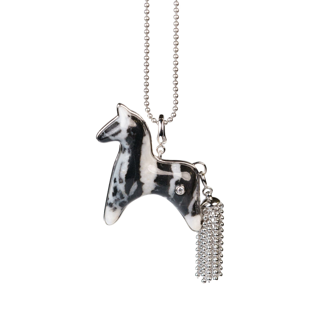 Picasso Jasper Horse Charm Necklace with Detachable Tassel