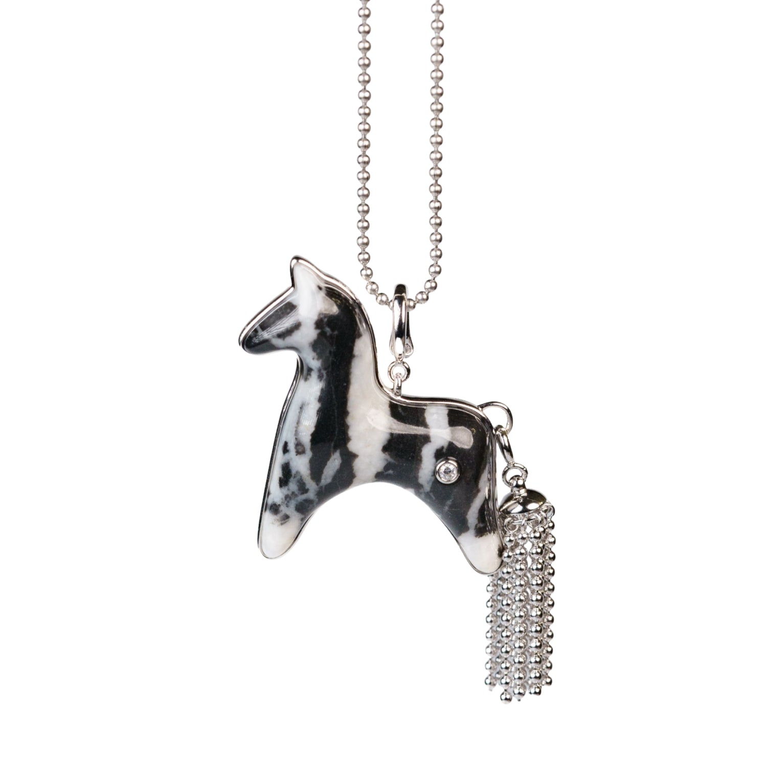 Picasso Jasper Horse Charm Necklace with Detachable Tassel