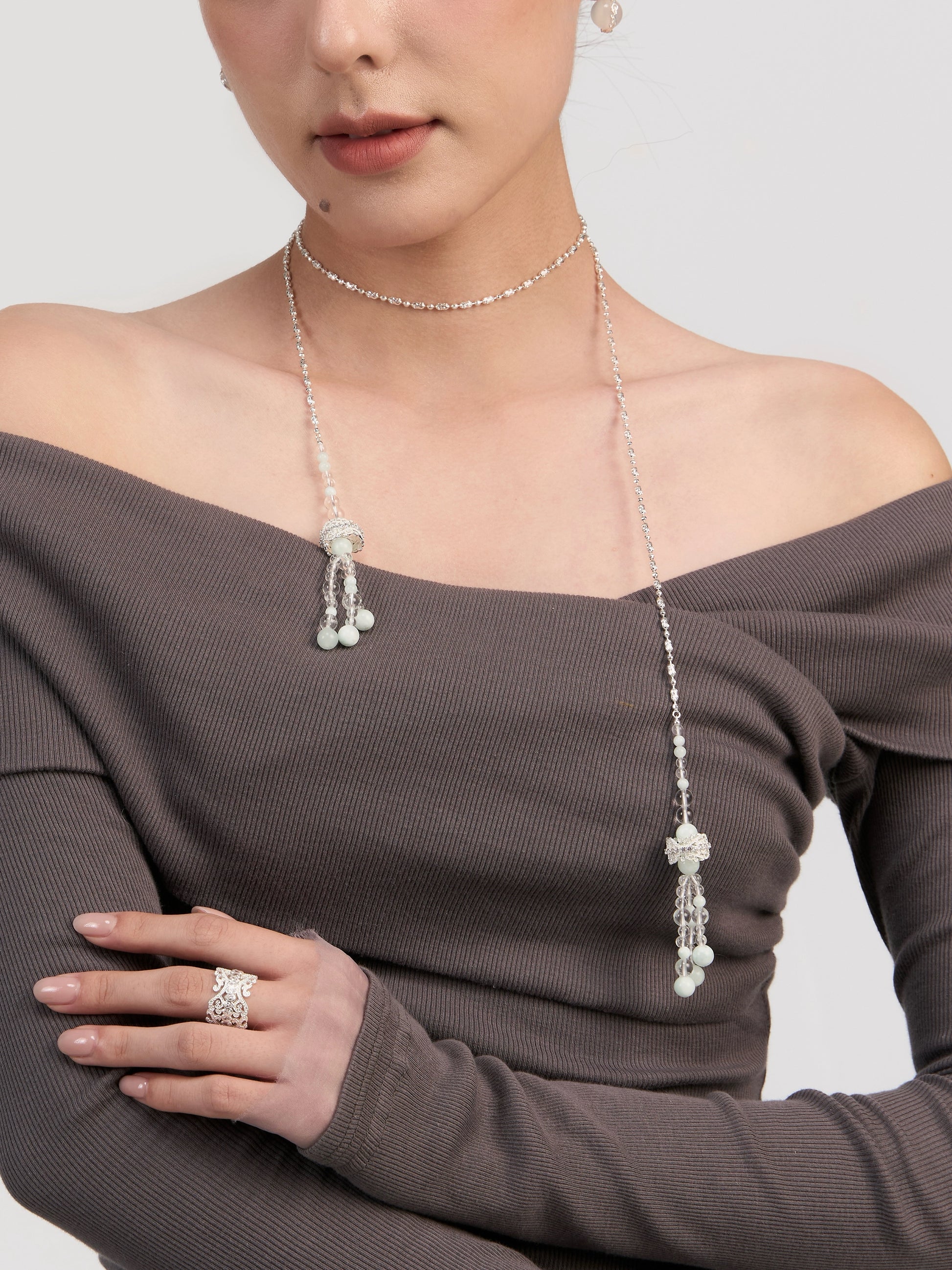 Twining Vines Beaded Long Necklace