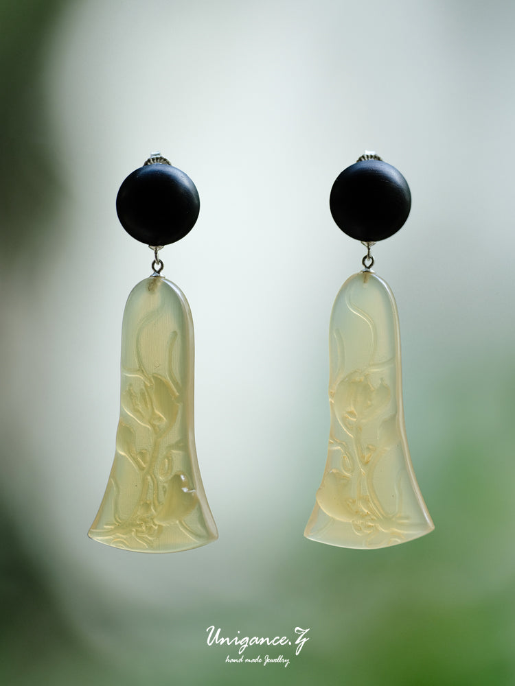 Gourd Vine Carved Ebony Earrings