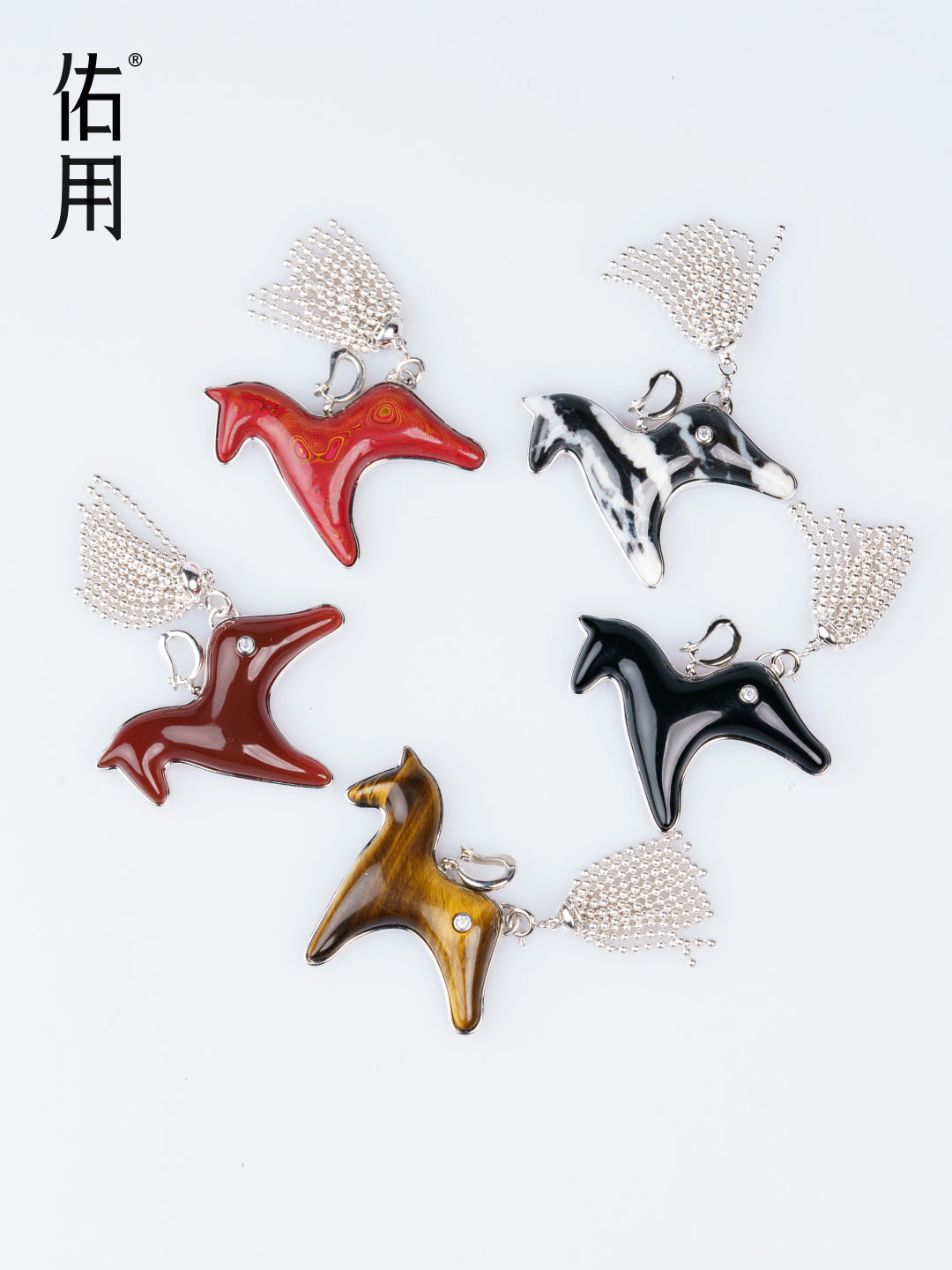 Red Lacquer Horse Charm Necklace with Detachable Tassel