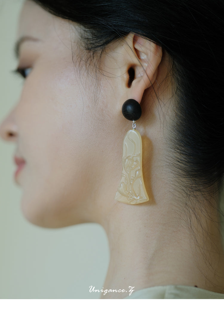 Gourd Vine Carved Ebony Earrings