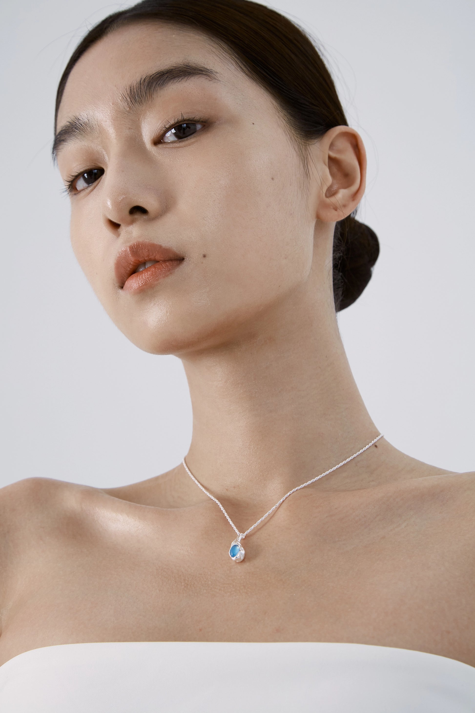 Seed Pendant Necklace — Blue Chalcedony