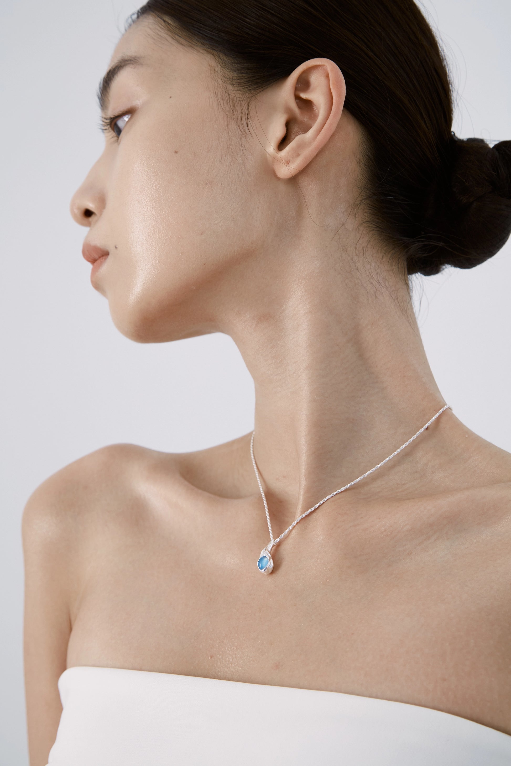 Seed Pendant Necklace — Blue Chalcedony