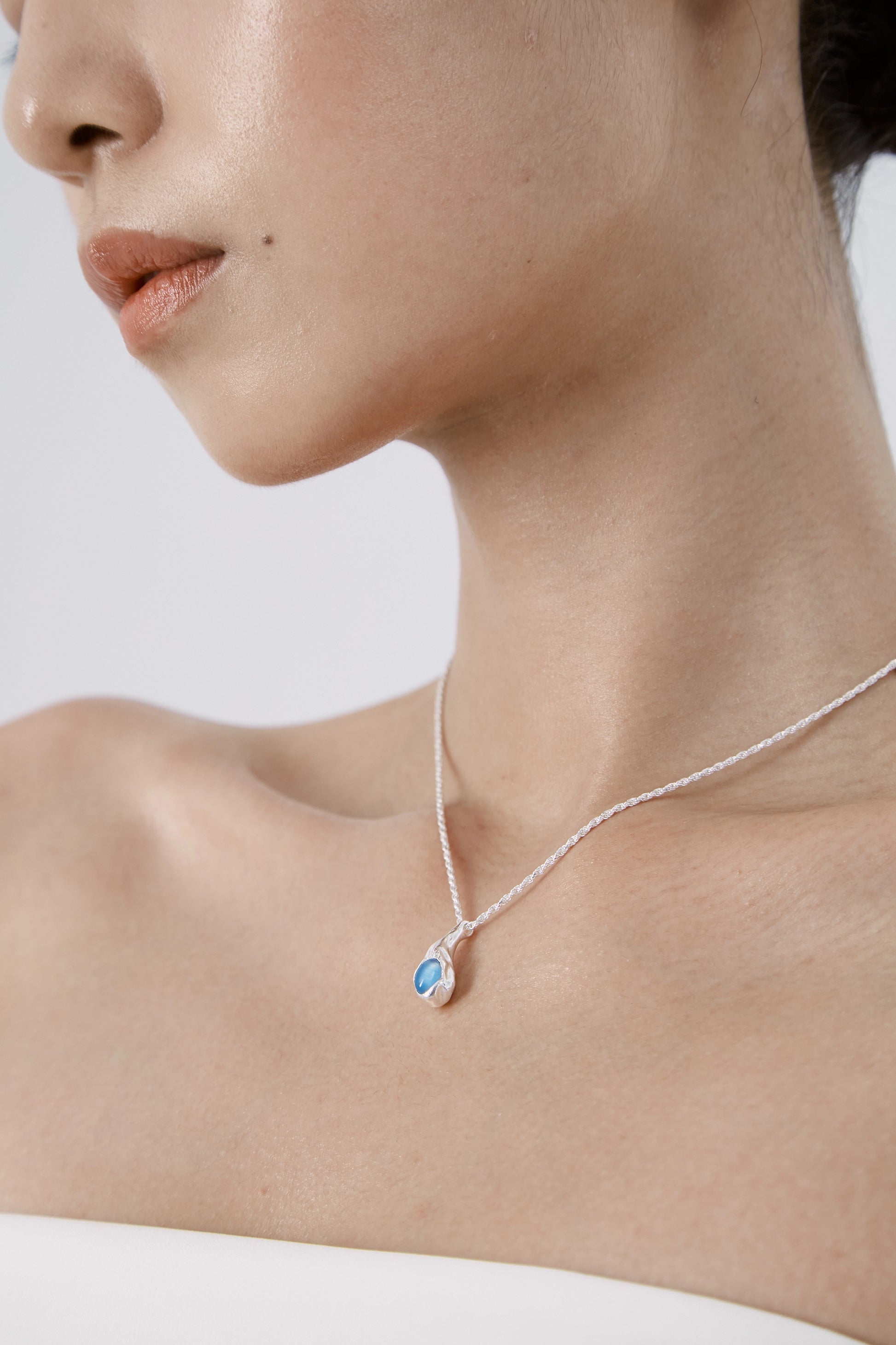 Seed Pendant Necklace — Blue Chalcedony