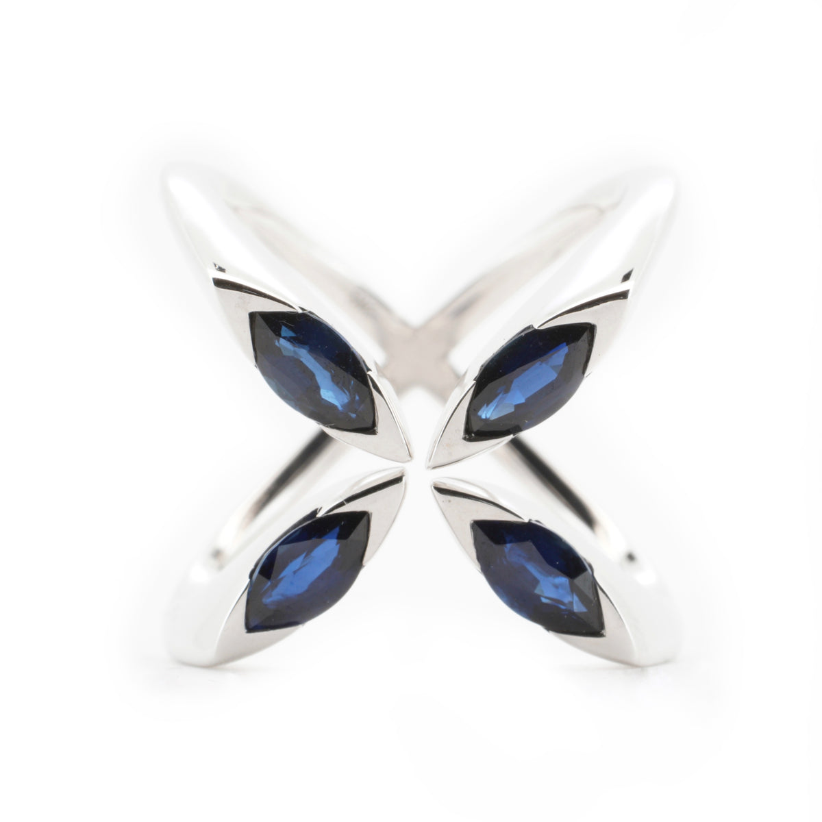 9K Gold Blue Sapphire Marquise Arc Ring by Tizzy & Co., product view 1