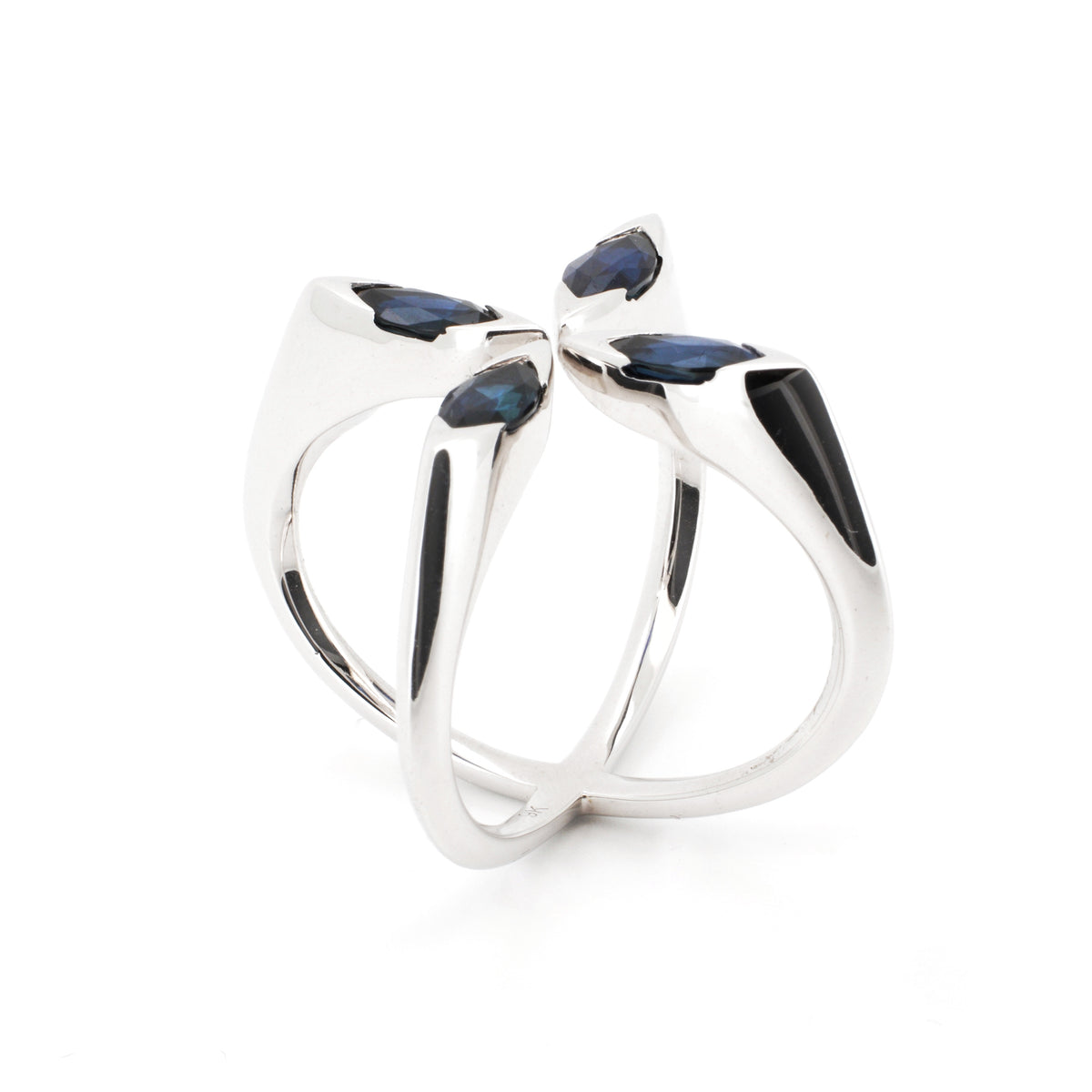 9K Gold Blue Sapphire Marquise Arc Ring by Tizzy & Co., product view 3