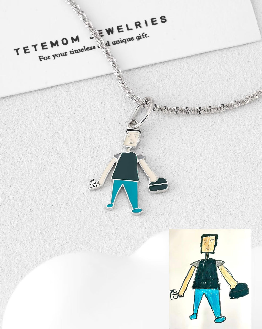 Custom Kids’ Drawing · 18K Gold Enamel Dad Pendant