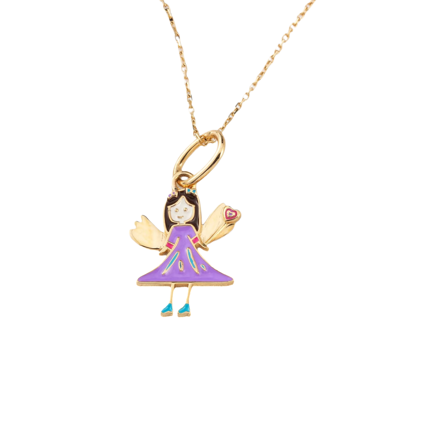 Custom Kids’ Drawing · 18K Gold Enamel Angel Girl Necklace