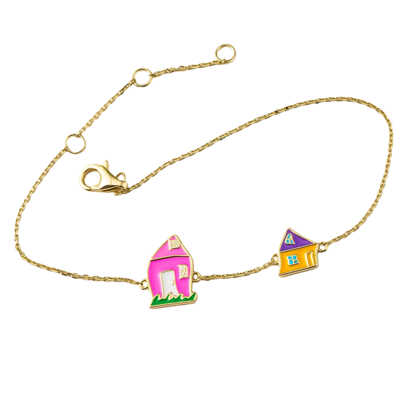 Custom Kids’ Drawing · 18K Gold Enamel Sweet Home Bracelet