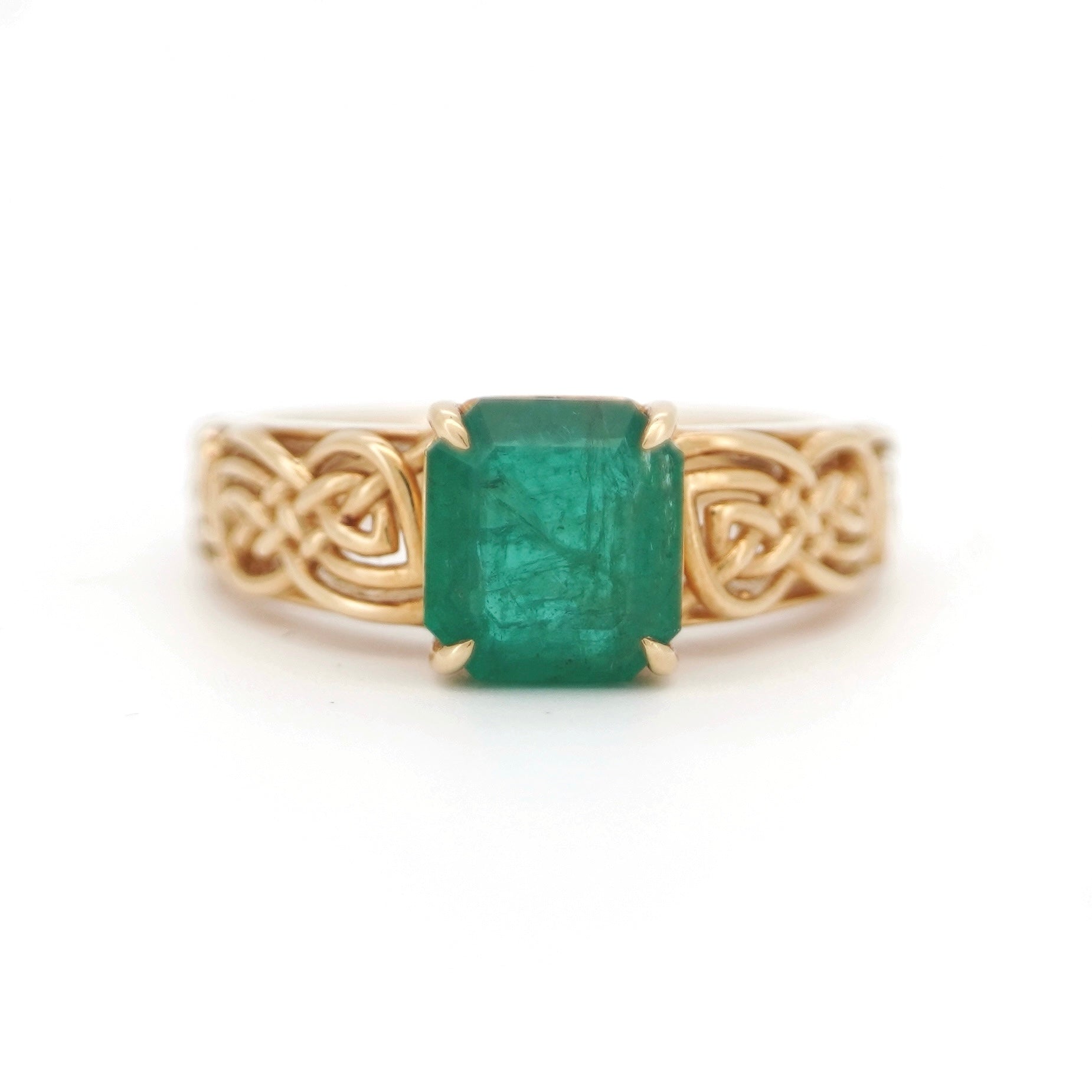 18K Gold Emerald Bonds Hollow Ring