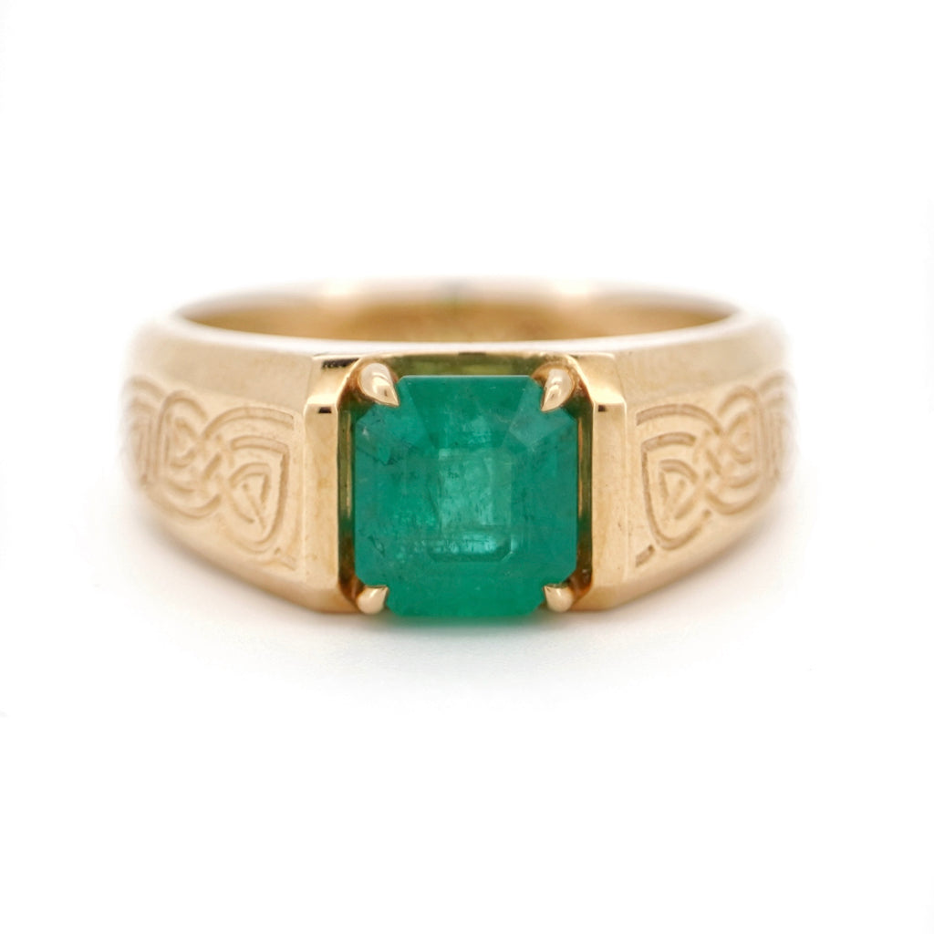 18K Gold Emerald Bonds Ring for Him