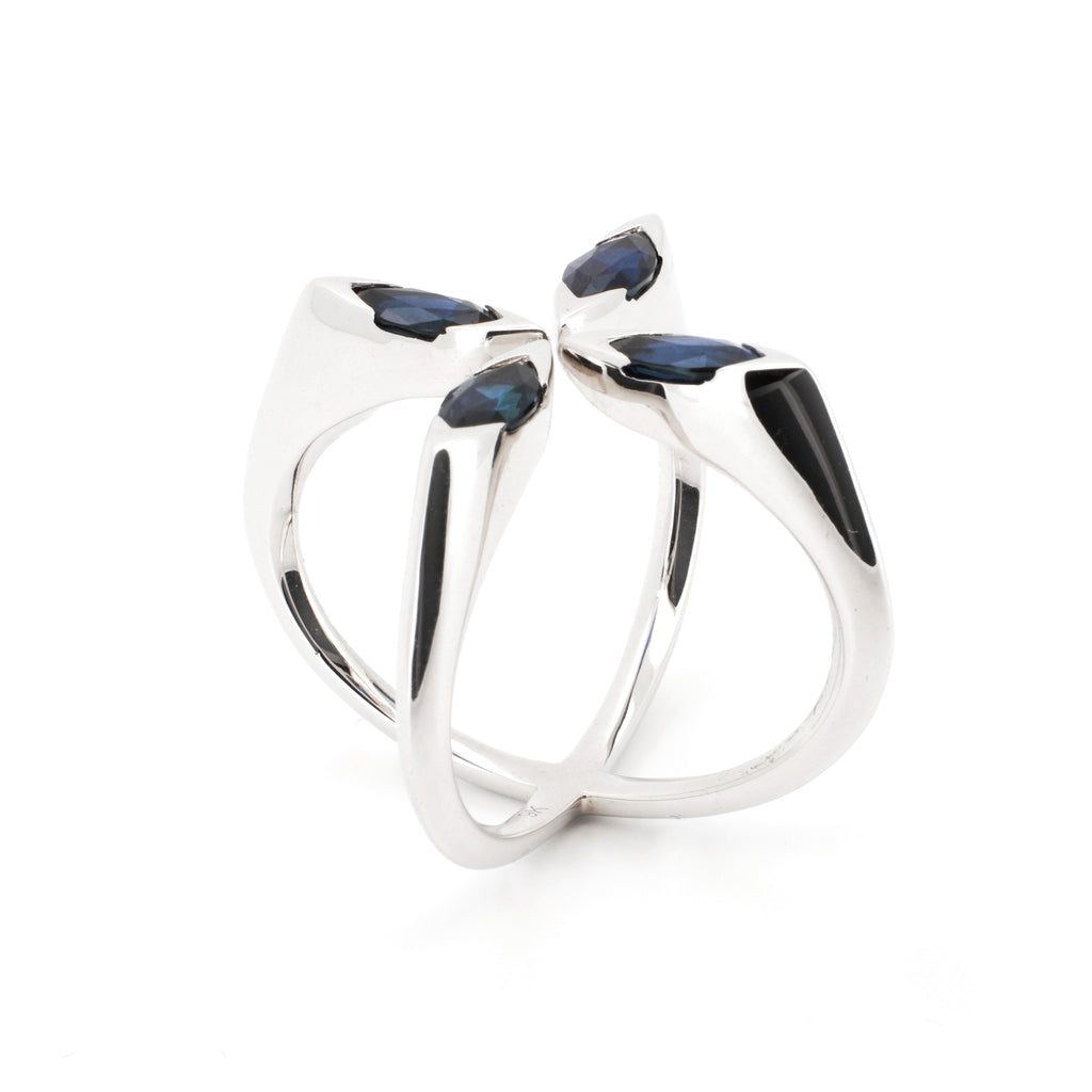 9K Gold Blue Sapphire Marquise Arc Ring