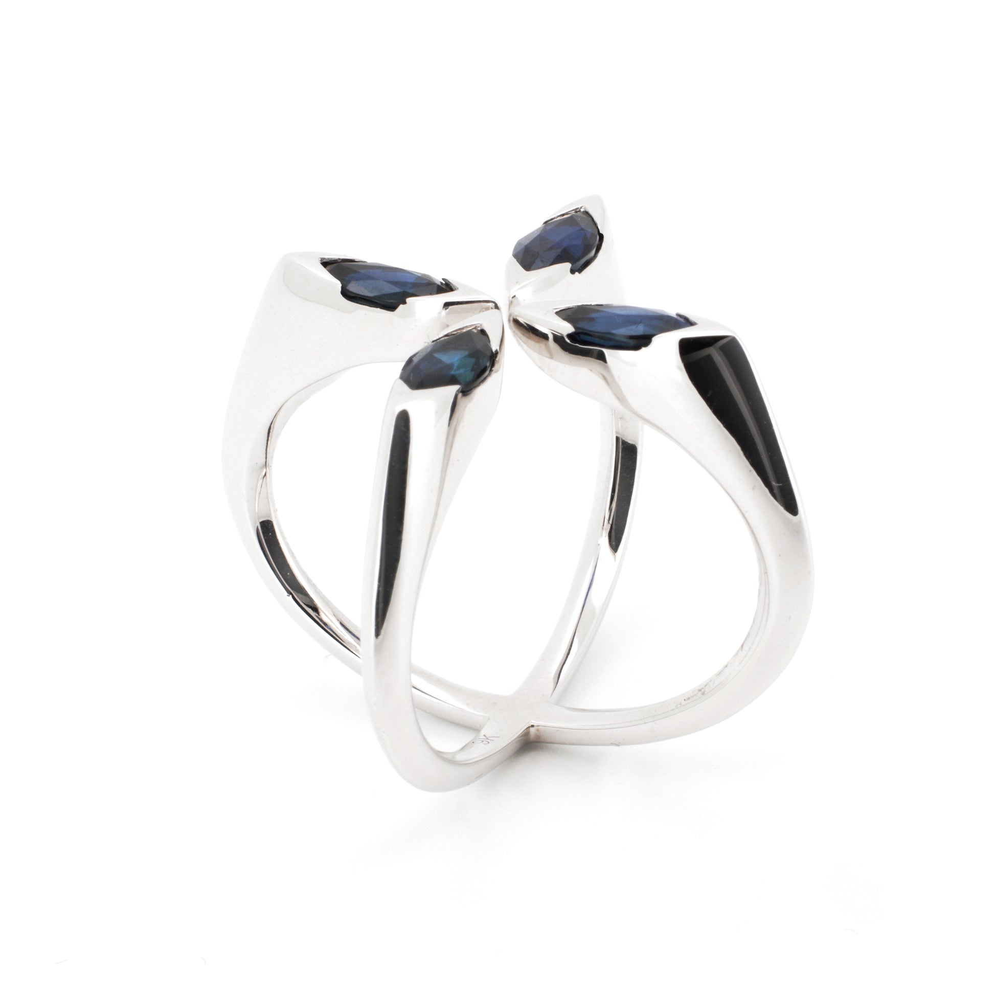 9K Gold Blue Sapphire Marquise Arc Ring