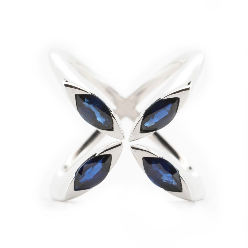 9K Gold Blue Sapphire Marquise Arc Ring