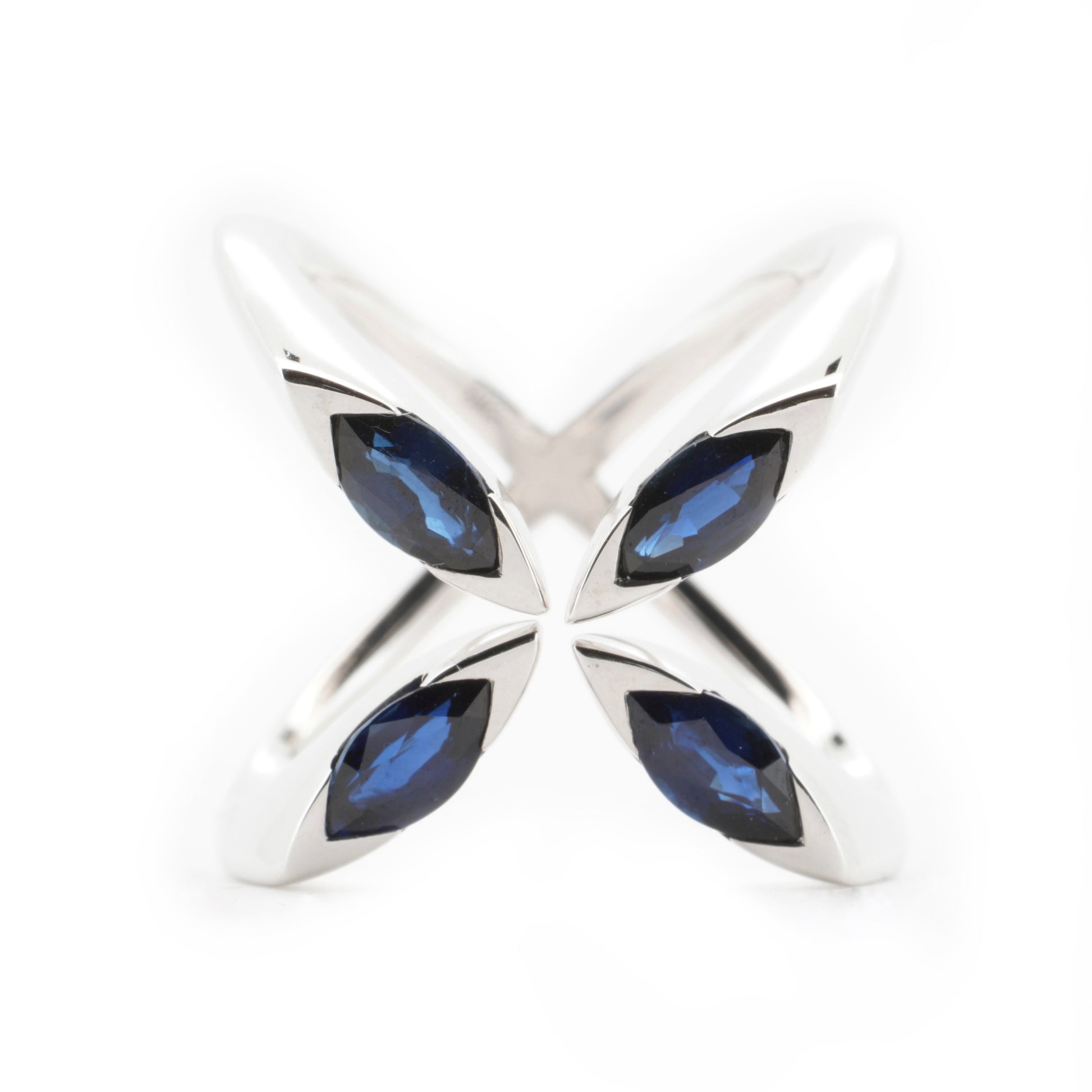 9K Gold Blue Sapphire Marquise Arc Ring