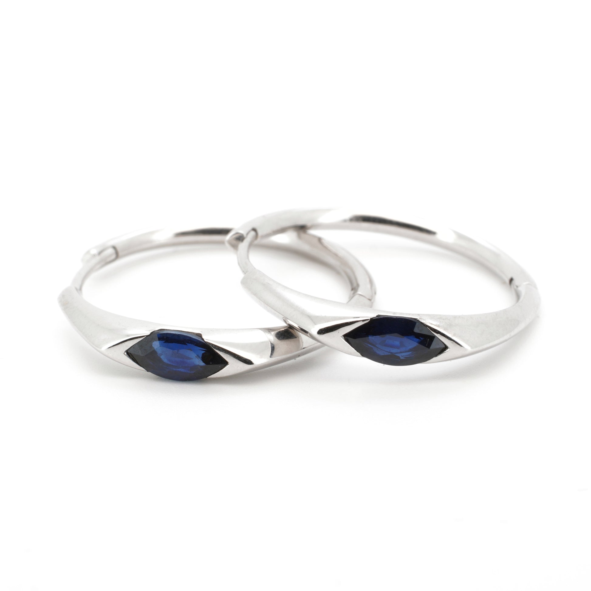 9K Gold Blue Sapphire Marquise Arc Hoop Earrings