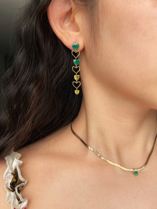 18K Gold Emerald and Yellow Sapphire Harmony Earrings