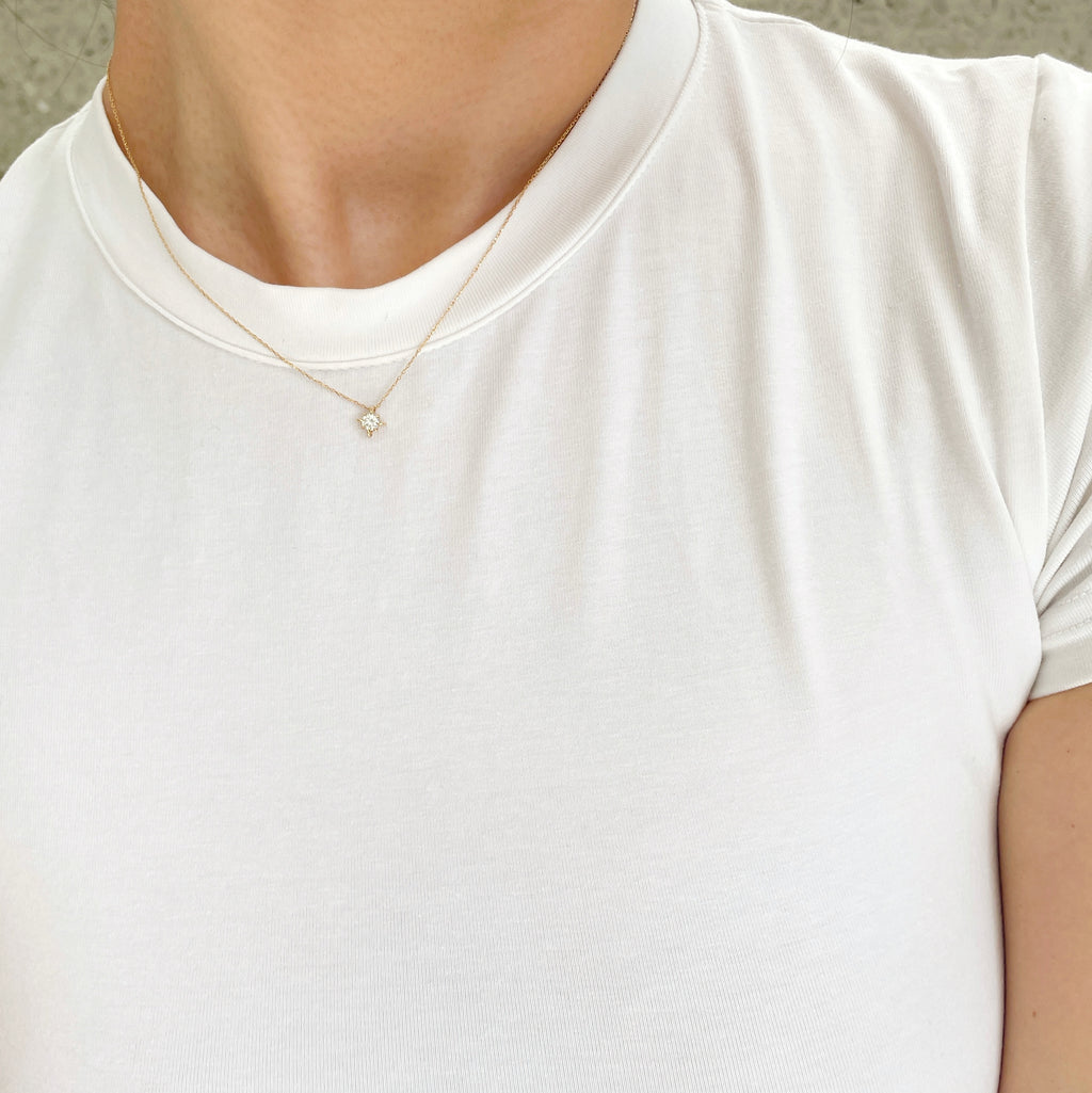 14K Gold Diamond Stars Necklace