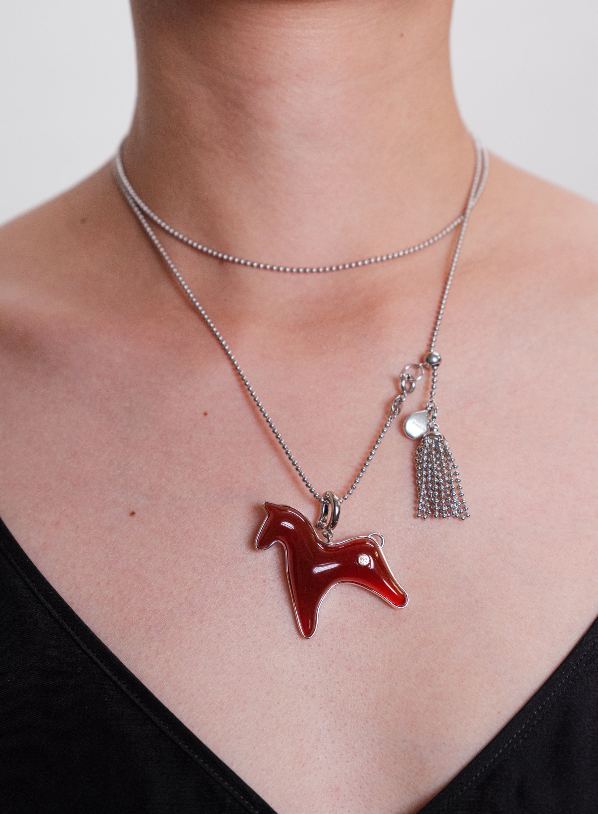 Picasso Jasper Horse Charm Necklace with Detachable Tassel
