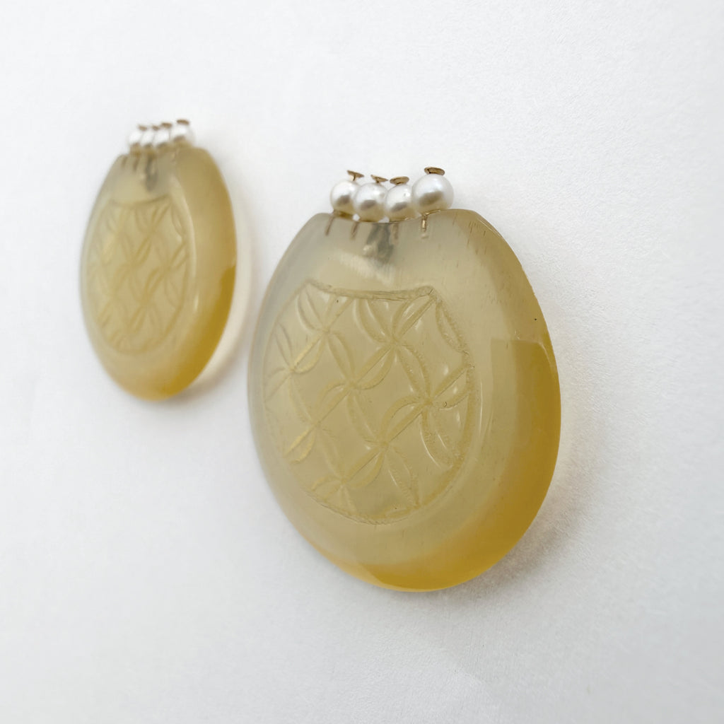 Lotus Coin Pouch Pearl Earrings