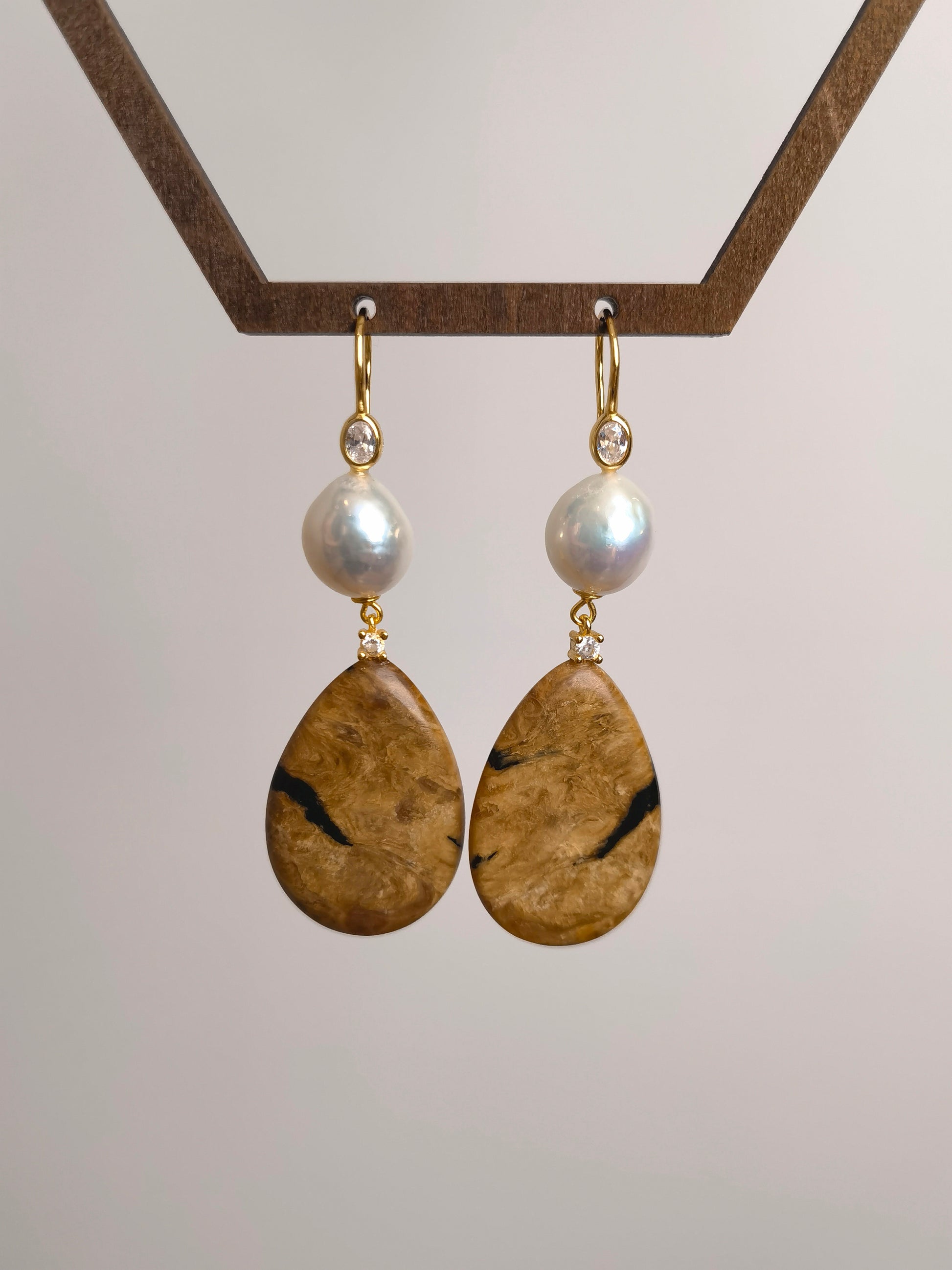 Natural Root Amber & Freshwater Pearl Earrings