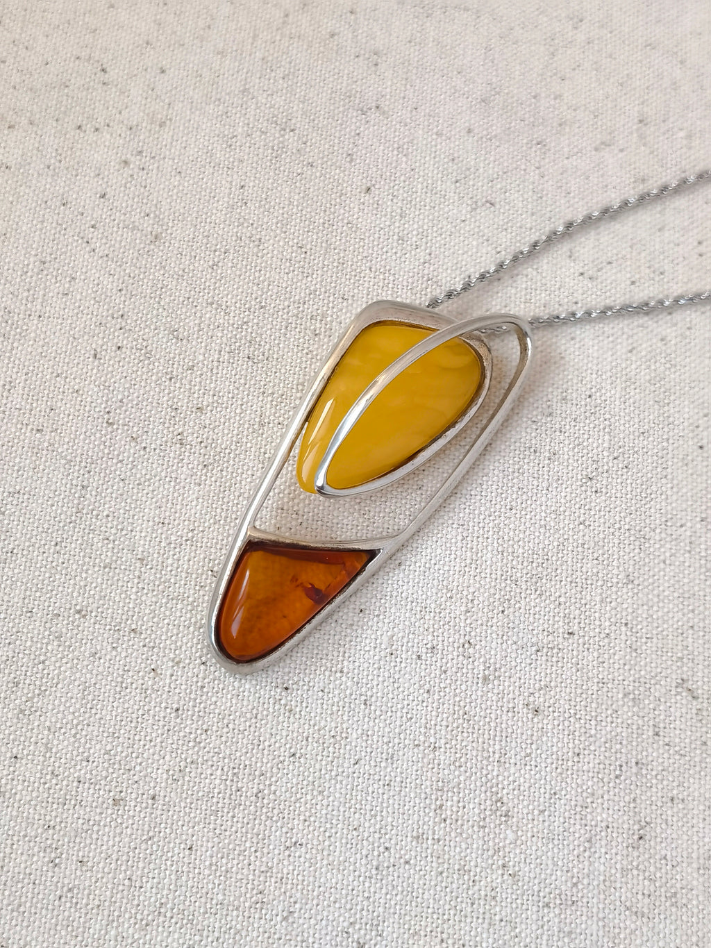 Natural Floral Amber Silver Necklace
