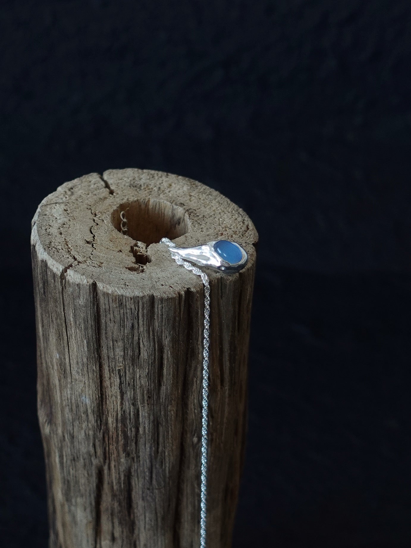 Seed Pendant Necklace — Blue Chalcedony