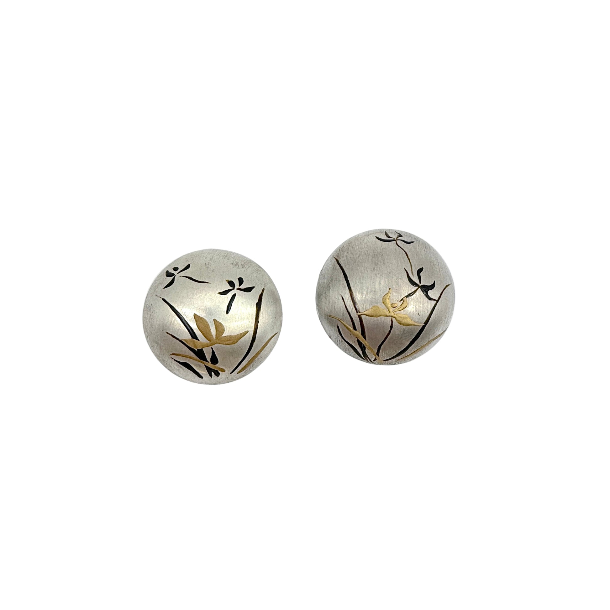 Silver Orchid Lacquer Quasi-Maki-e Stud Earrings