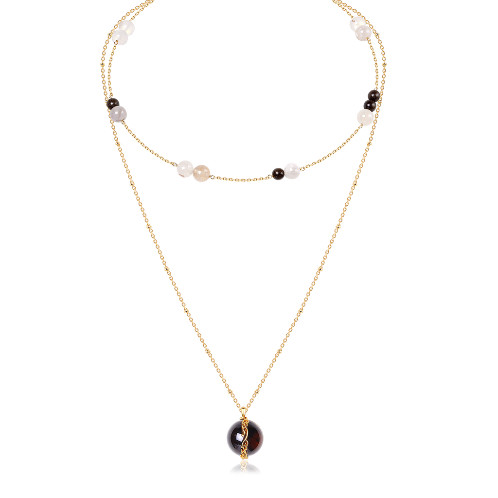 Infinity Scroll Layered Necklace — Taupe Mix