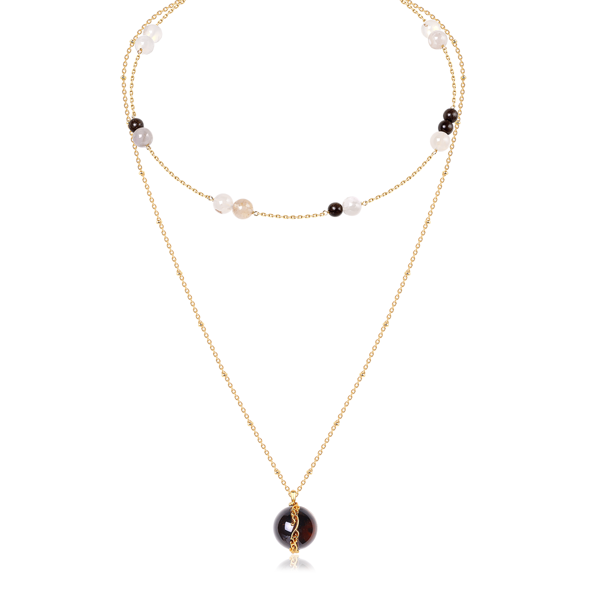 Infinity Scroll Layered Necklace — Taupe Mix