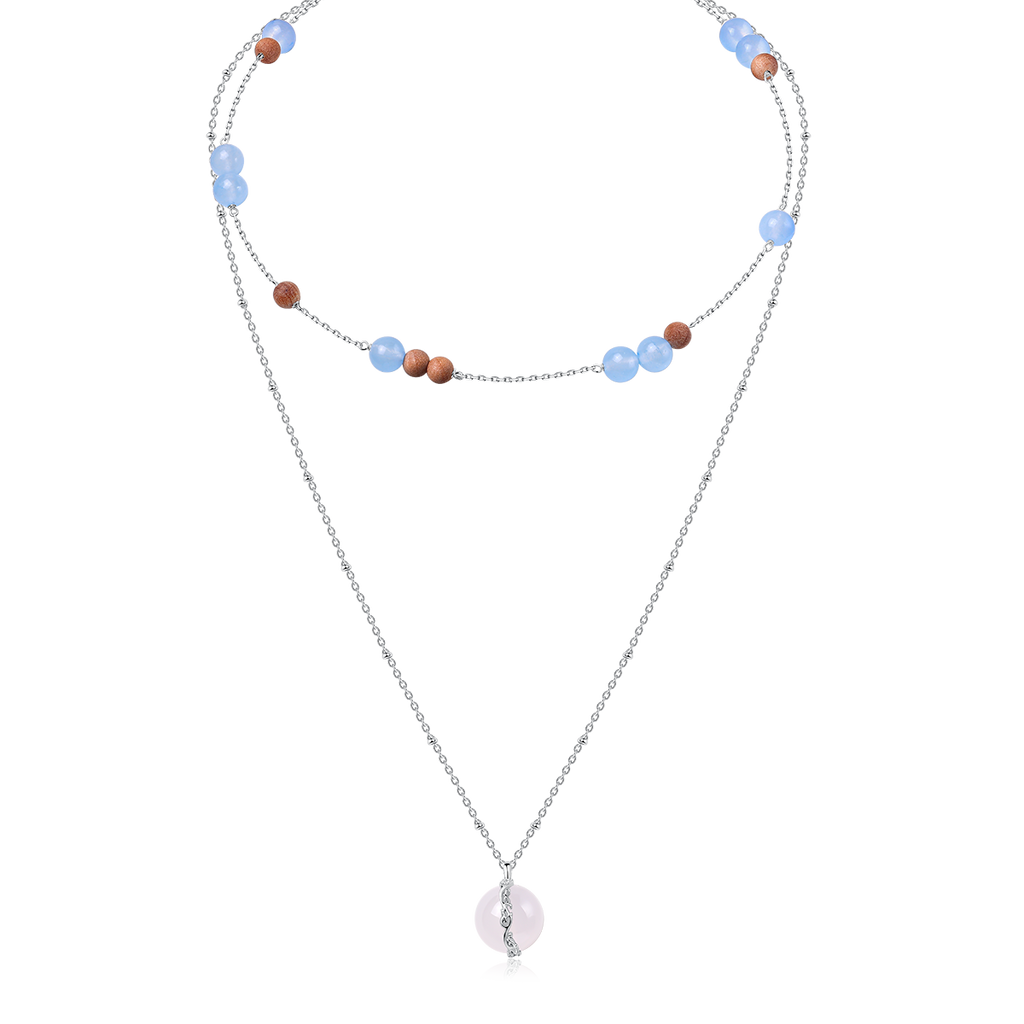 Infinity Scroll Layered Necklace — Blue Agate