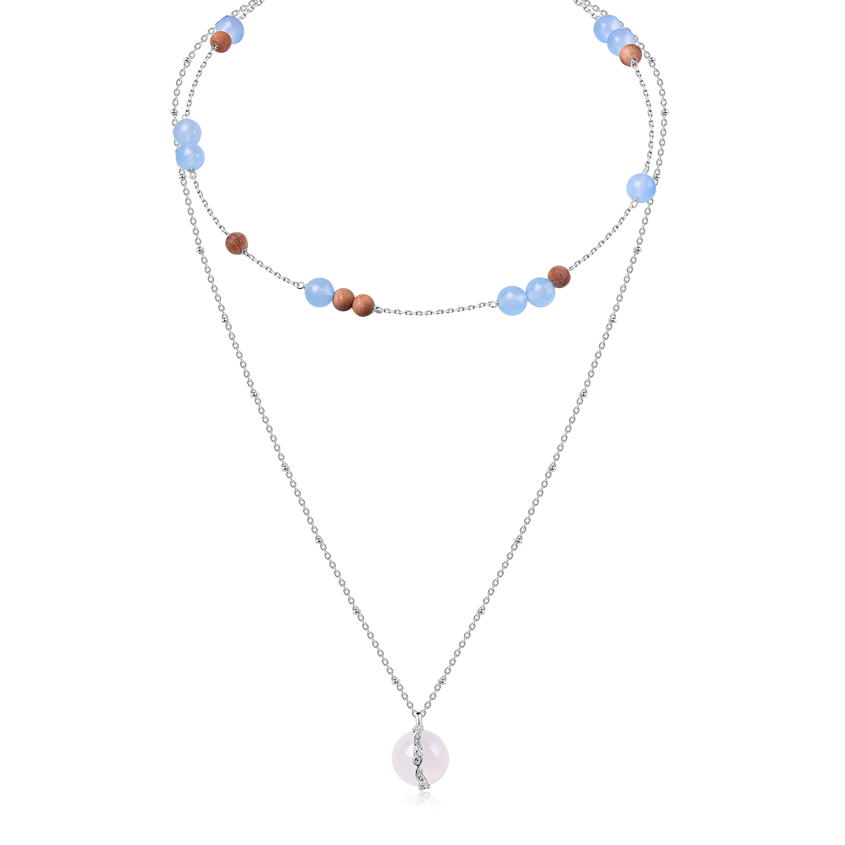Infinity Scroll Layered Necklace — Blue Agate